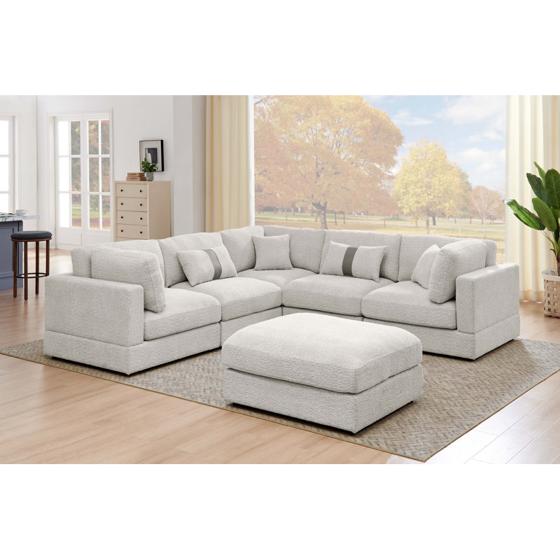 Canapé modulaire Luxecloud, Kaki / crème bouclée / polyester