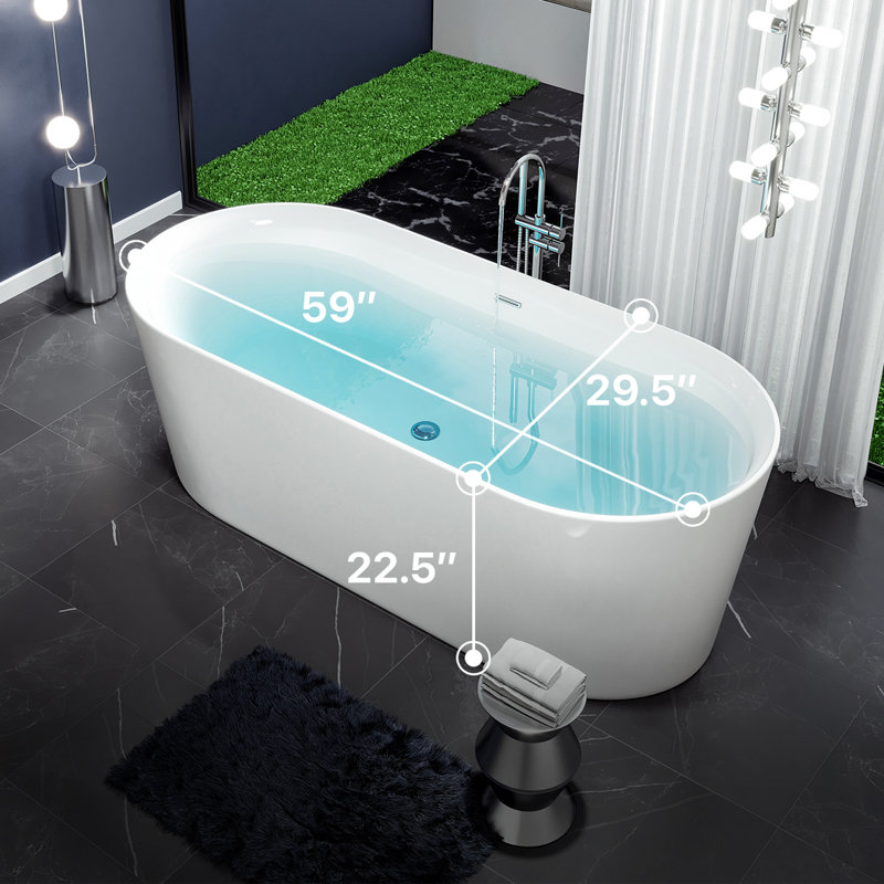 Rejoice 59'' White Acrylic Freestanding Soaking Bathtub