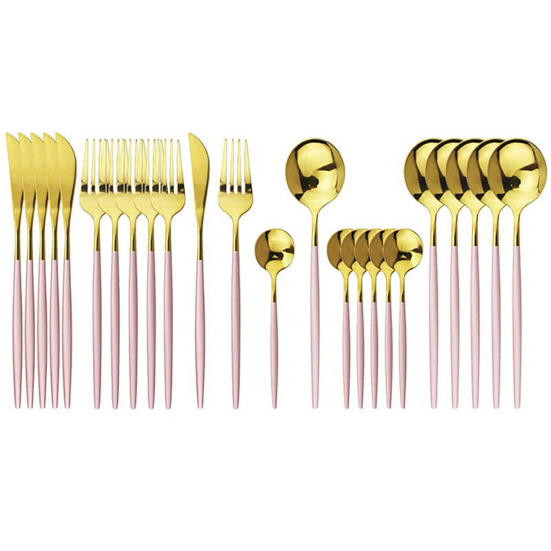 Flatware Serving Set 24 Piece, Pink Gold