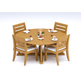 7 Pcs Grade-A Teak Wood Dining Set: 72" Round Table And 6 Atnas  Chairs (2 Arm & 4 Armless Chairs) #11AT1702