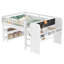 Lit mezzanine double avec bibliothèques, boîtes et tiroirs à rangement multiple, lits mezzanine bas en bois massif avec bureau et tableau noir, sans sommier tapissier, blanc-121067026-121067024