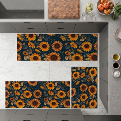 Sunflower Pattern Non-Slip Washable Kitchen Mats