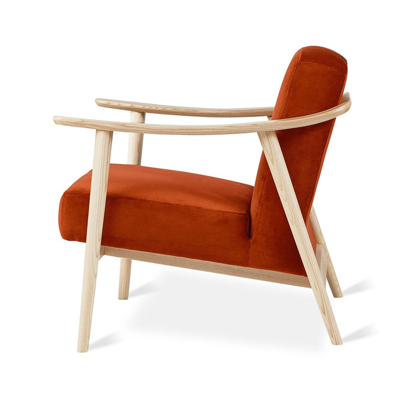 Baltic 76.2Cm Top Grain Leather Wide Armchair, Velvet Russet Velvet, Ash Natural