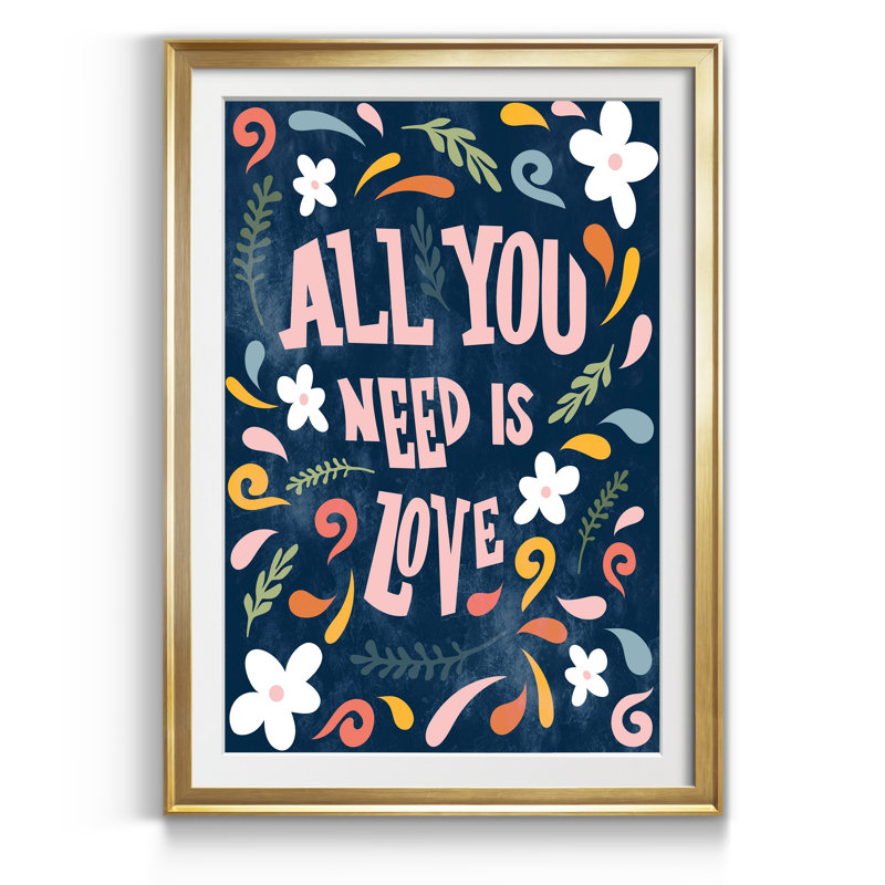 Tout ce dont vous avez besoin, c'est d'amour - Tableau encadré sous verre acrylique, grand format, idéal pour le salon, Doré