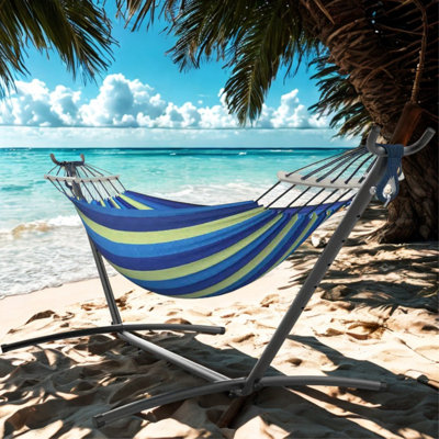 Balançoire de plage portative en toile de coton avec hamac en bois et sac de transport