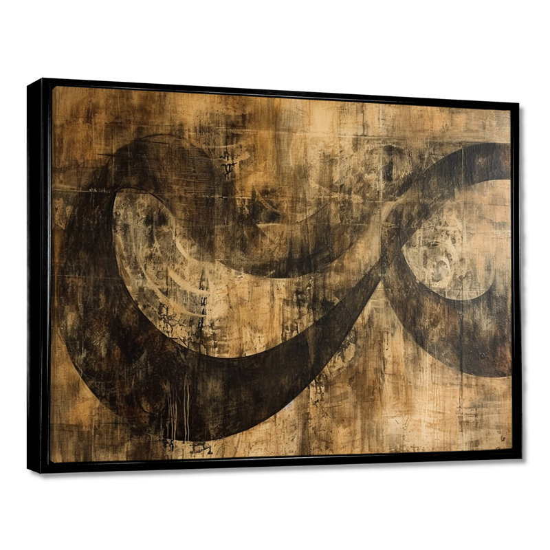 «River Landscape Grunge - Abstract Spirals», reproduction d'art, H 12 po x l 20 po x P 1 po, Toile avec cadre flottant noir