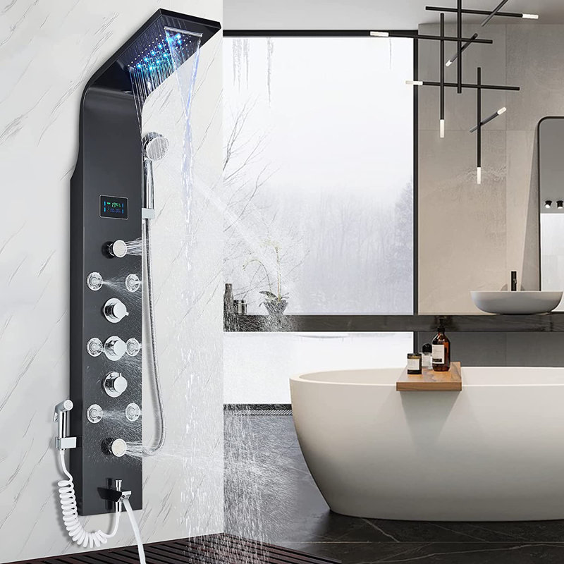 45.27'' Shower Panel with Fixed Shower Head, Black