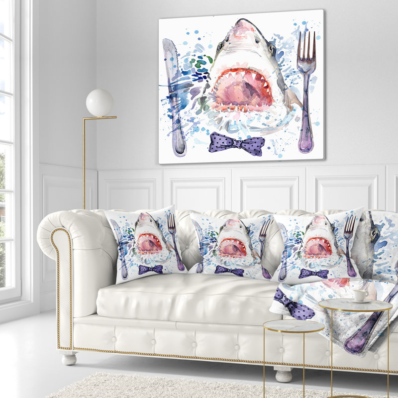Hungry Shark - Animal Printed Throw Pillow, Rectangular, 12" x 20"