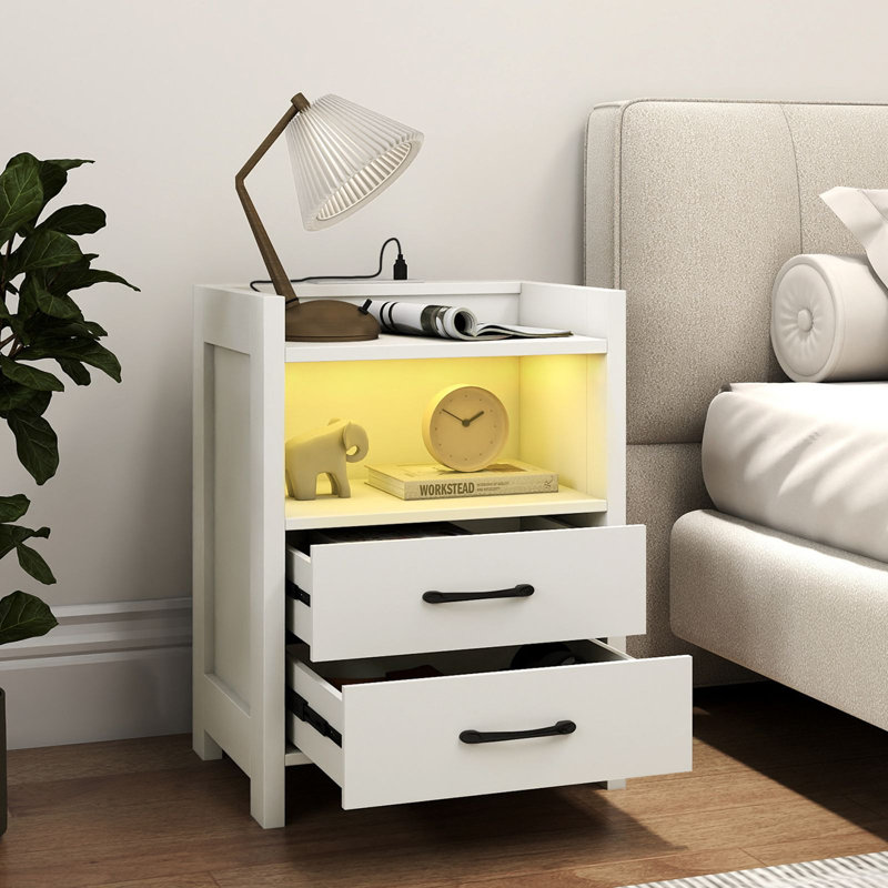 45cm W Manufactured Wood Bedside Table, White