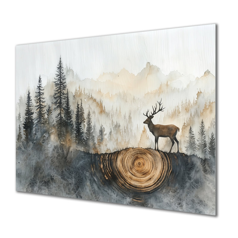 «Deer In Wooden Forest Landscape III - Deer», impression murale en métal, H 12 po x l 20 po