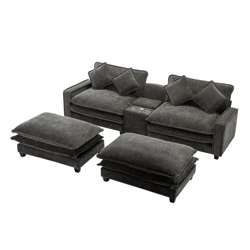 Causeuse multifonctionnelle en chenille de 111 po avec repose-pieds, Gris