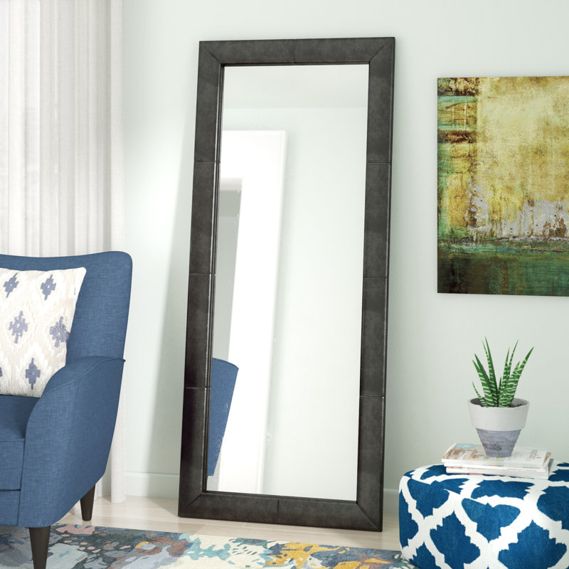 Flat Floor Mirror, Delano Brown Faux Leather
