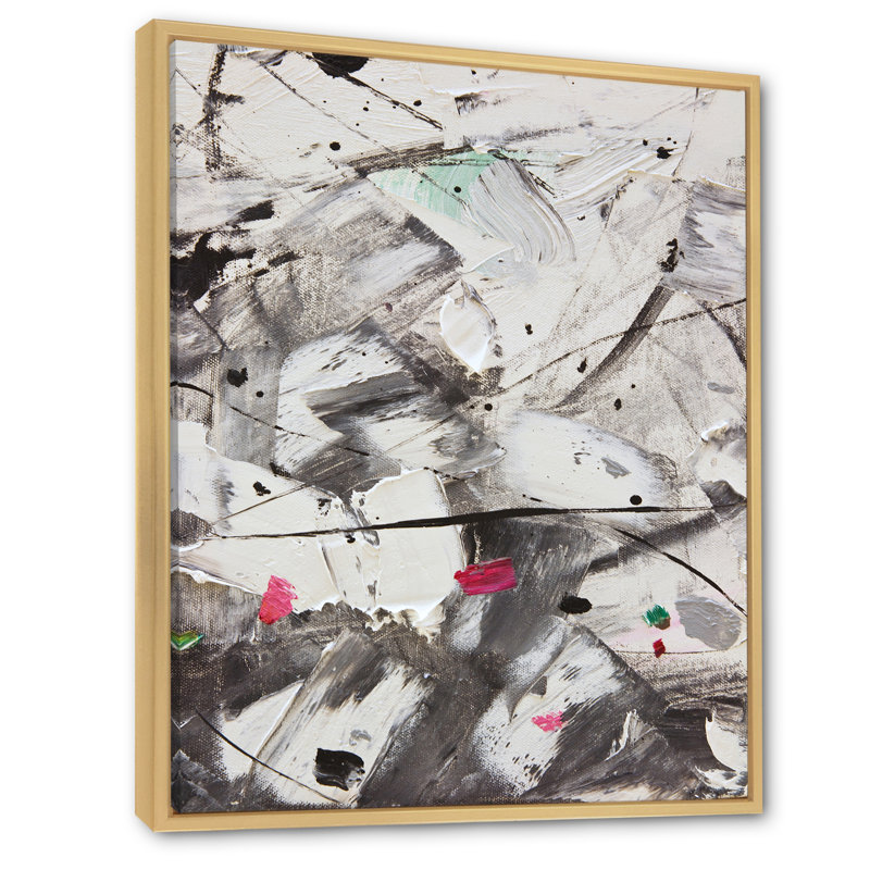 Composition blanche et grise II - peinture sur toile, H 20 po x l 12 po x P 1 po, Cadre naturel flottant