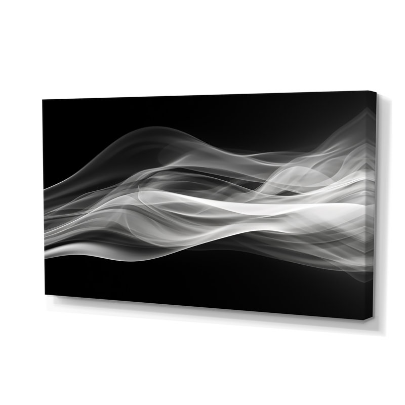 «Black White Contemplative Abstraction II - Abstract Modern Waves», art mural encadré