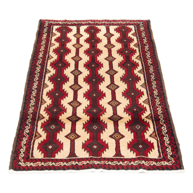 Tapis ivoire / bleu marine foncé / brun en laine noué à la main de conception unique 3 pi 4 po x 5 pi 7 po New Age Richfield