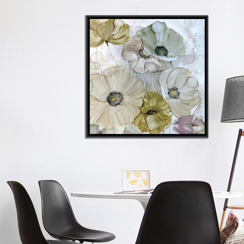 Coquelicots irisés, reproduction sur toile, H 18 po x l 18 po x P 1,5 po, Toile avec cadre noir, Pas de tapis