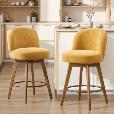 26" Swivel Upholstered Counter Stool with Solid Wood Frame and Mid Back
