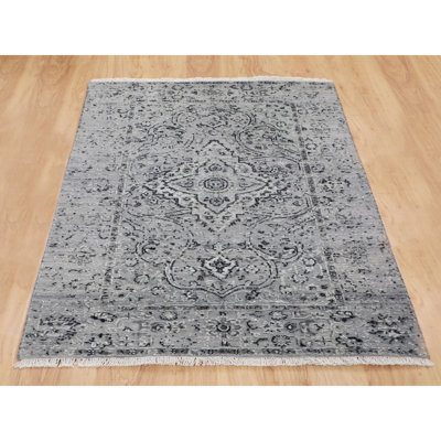 Tapis de noué à la main gris persan de conception unique 3 pi 1 po x 5 pi 1 tapis décoratif po new age