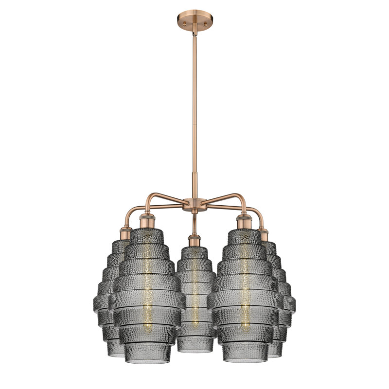 Lustre unique à 5 lumières Bedrie, Fumée, Cuivre antique