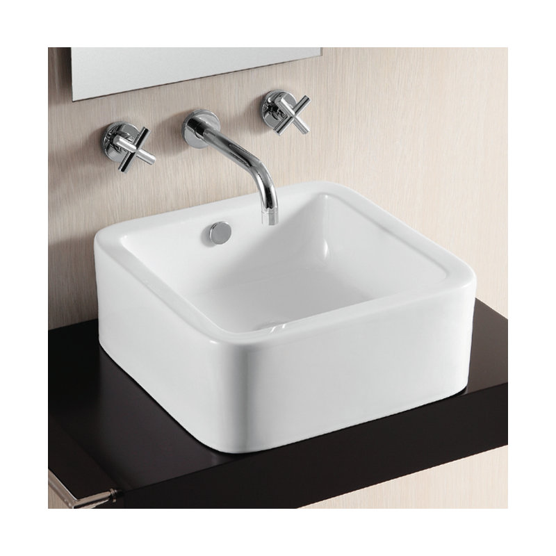 Caracalla Ceramica II 16.54'' Glossy White Ceramic Square Bathroom Sink with Overflow