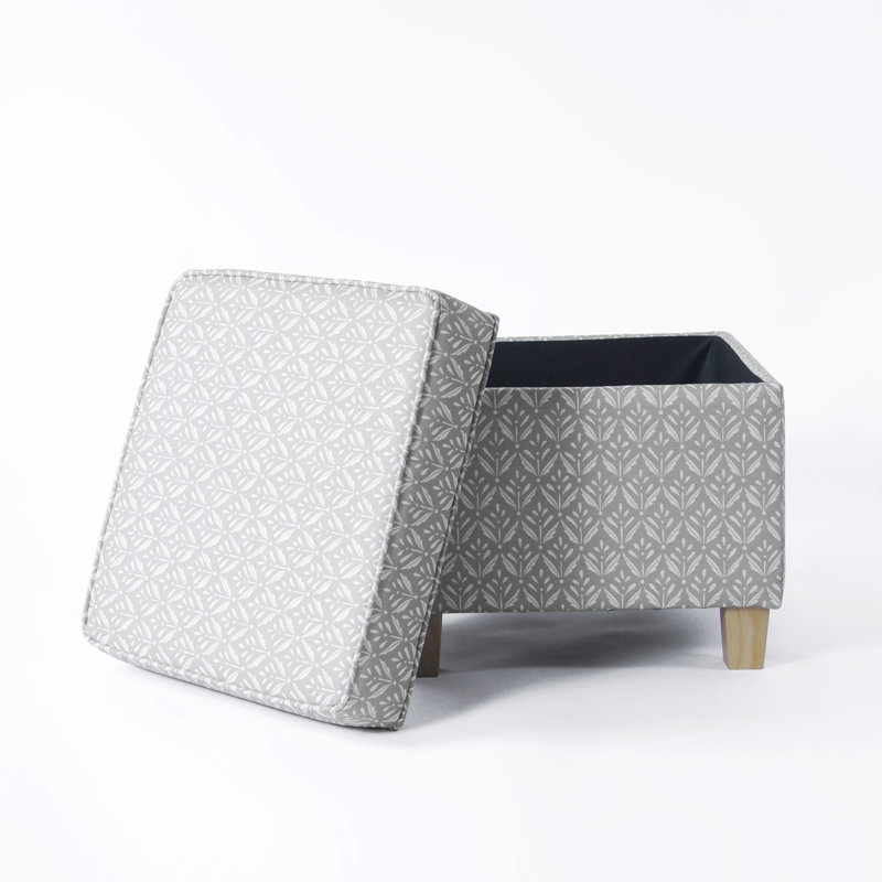 Asha 17.5" Square Storage Ottoman, Light Gray Print