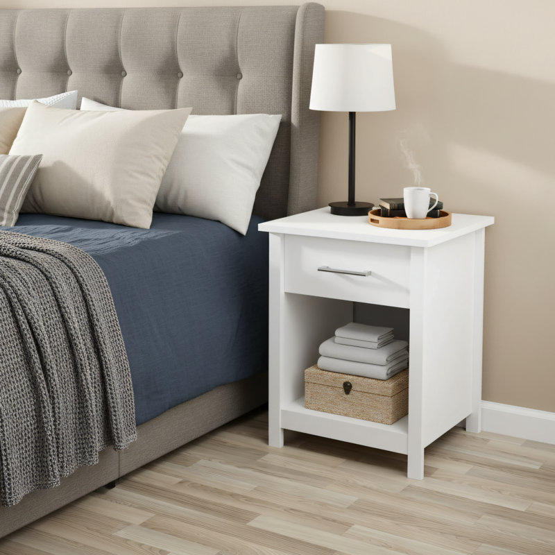 Table de chevet à tiroir blanc, armoire de rangement simple pour la chambre à coucher, convient aux petites maisons et appartements.