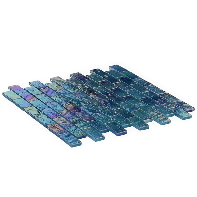 Splash 1X2 Polished Glass Mosaic Tile, Tropical Blue