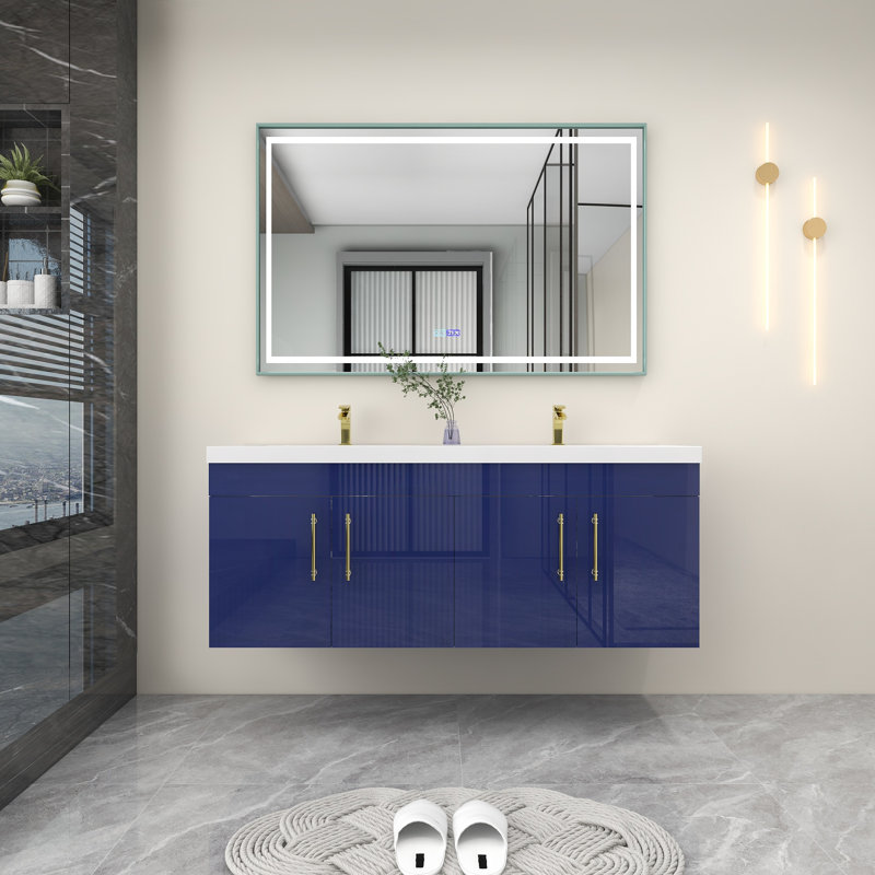 Ensemble de meuble-lavabo double mural Romer, Bleu lustré