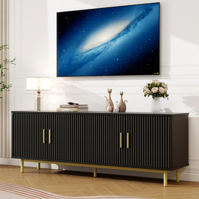 70" All-In-One Stable TV Stand | Fits Tvs Up To 80" - Storage & Cleaning-Friendly (Black), Black