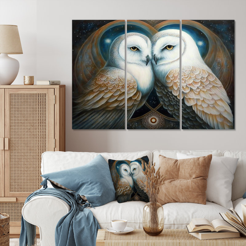 White Owls In Love - Ensemble de décorations murales animaux hiboux, H 28 po x l 36 po x P 1 po