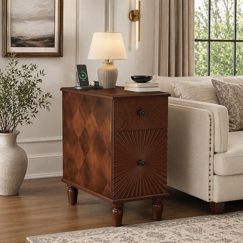 Canapé moderne à 2 tiroirs, table d'appoint étroite, table de chevet mince pour le salon, chambre à coucher