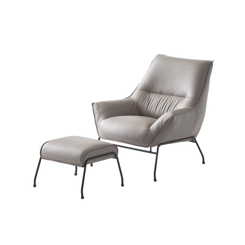 Fauteuil d'appoint et repose-pieds en cuir fleur kaki Jabel, Kaki