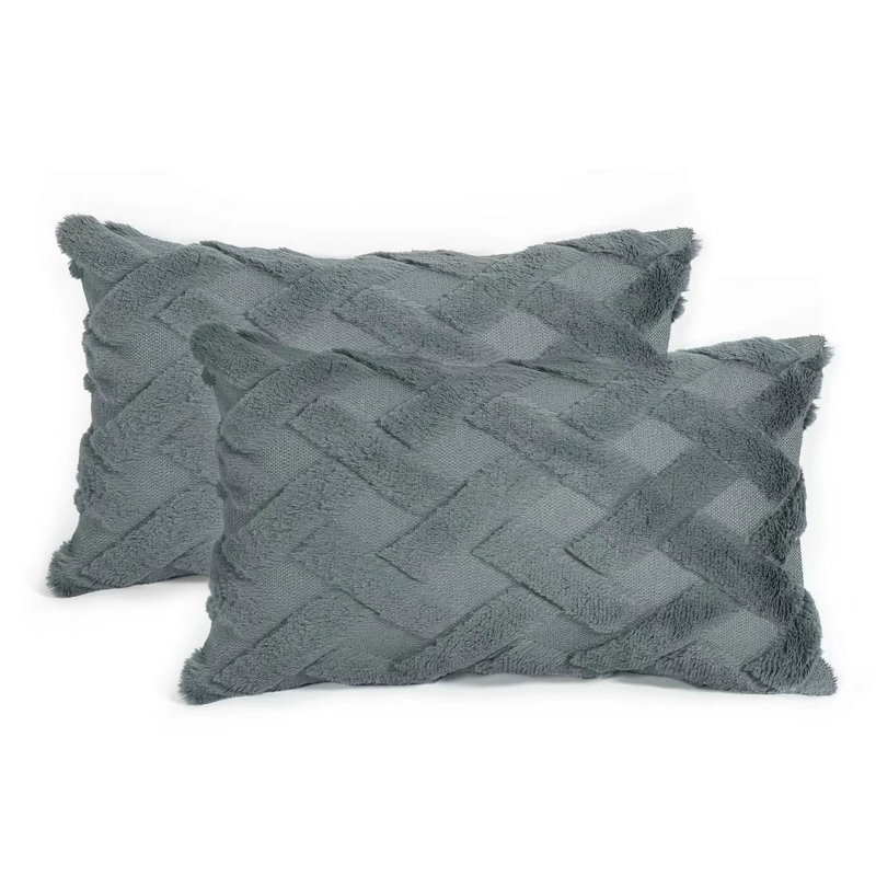 Housse de coussin rectangulaire en tissu rose, Gris