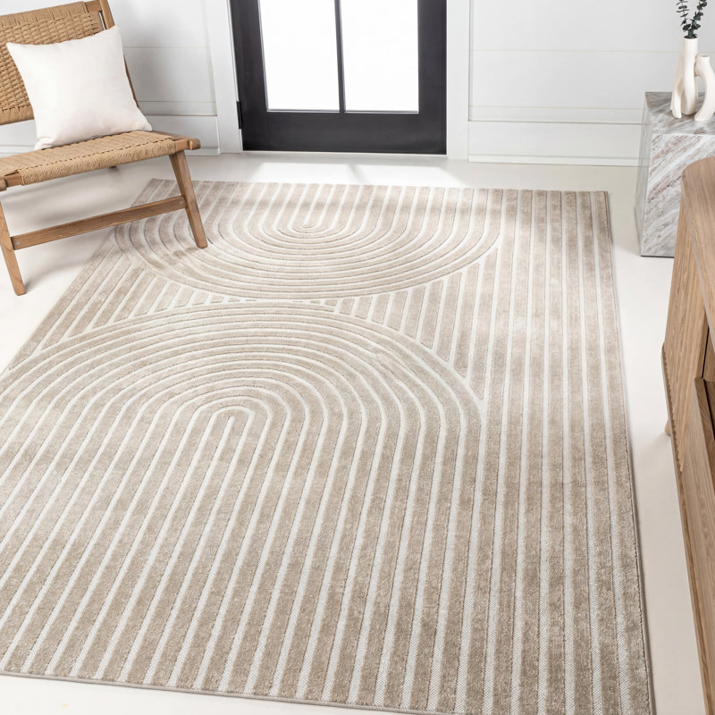 Tapis intérieur / extérieur beige / crème Alceo High-Low MidCentury, Rectangle 3 pi 11 po x 6 pi
