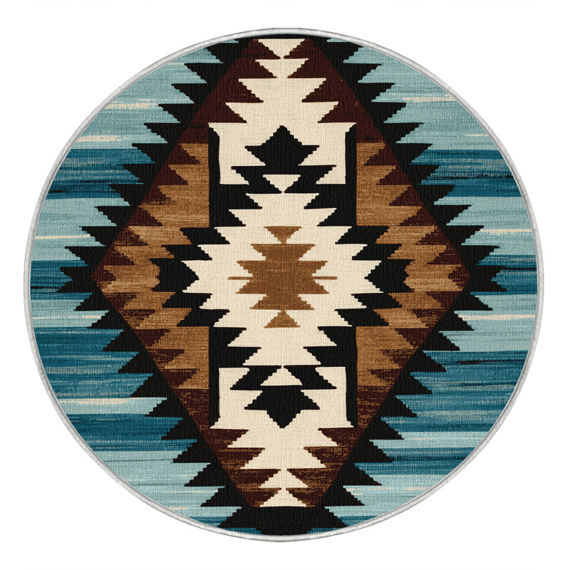  Tapis lavable à motif tempête du sud-ouest, Rond 5 pi
