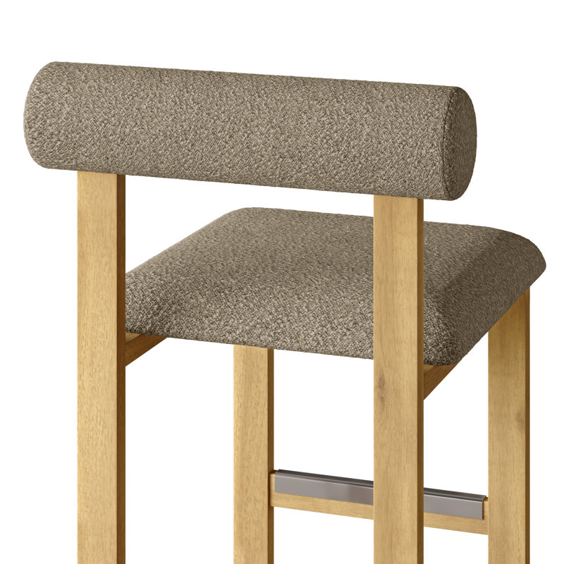 Tabouret de bar et de comptoir rembourré avec base en bois Brayden, Jaune, Tanné