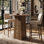 Table de bar ronde de 39,37 po de hauteur avec plateau de table brun et base en bois