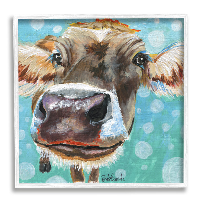 «Bold Cow Bovins» par Jennifer Redstreake - peinture à cadre flottant sur bois, H 12 po x l 12 po x P 1,5 po