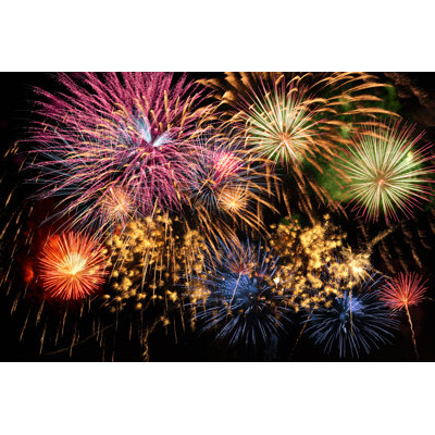 " Many Colored Fireworks In The Night Sky "