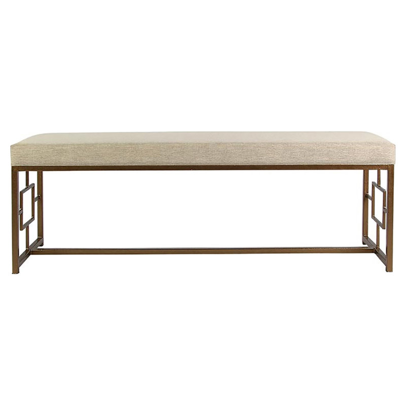 Plaza Upholstered Bench, Bronzed Brass/Beige
