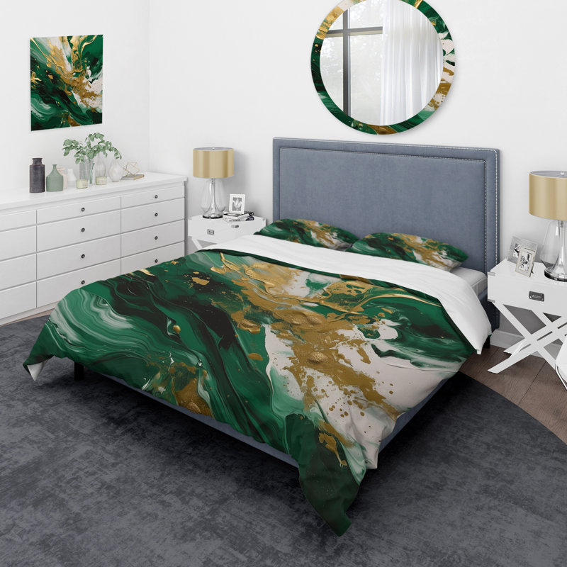 Ensemble de housse de couette en microfibre / polyester vert et or Serene Cascade II