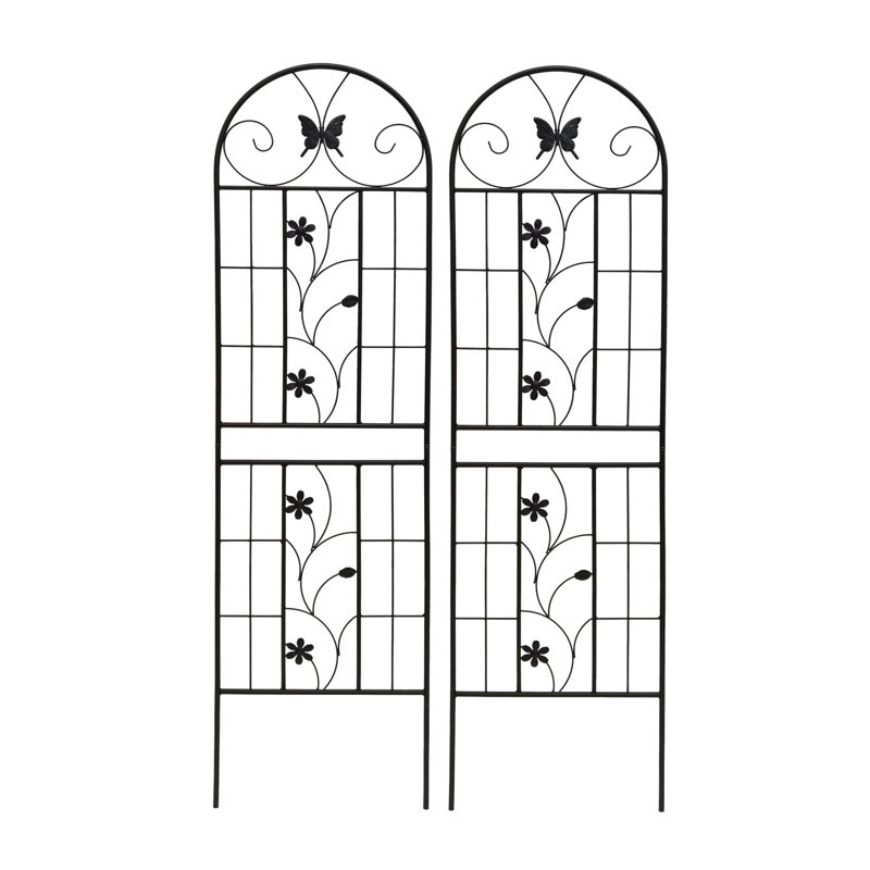 Treillis en métal 71 po x 19,7 po, paquet de 2, antirouille pour les vignes de gloire du matin en plein air, noir, assemblage simple et ensemble de plantes grimpantes durables, à assembler, fabrication robuste