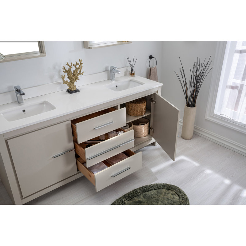Ensemble de meuble-lavabo double 70,7 po avec miroir Kursty, Beige