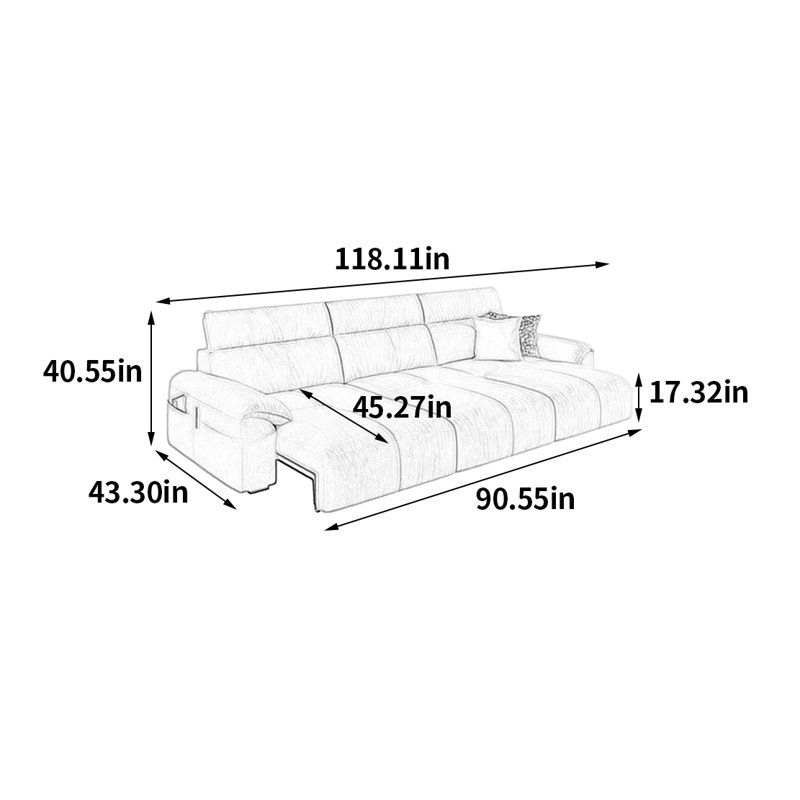 Modern Minimalistic Sofa, 40.55" H x 118.11" W x 43.3" D, 3