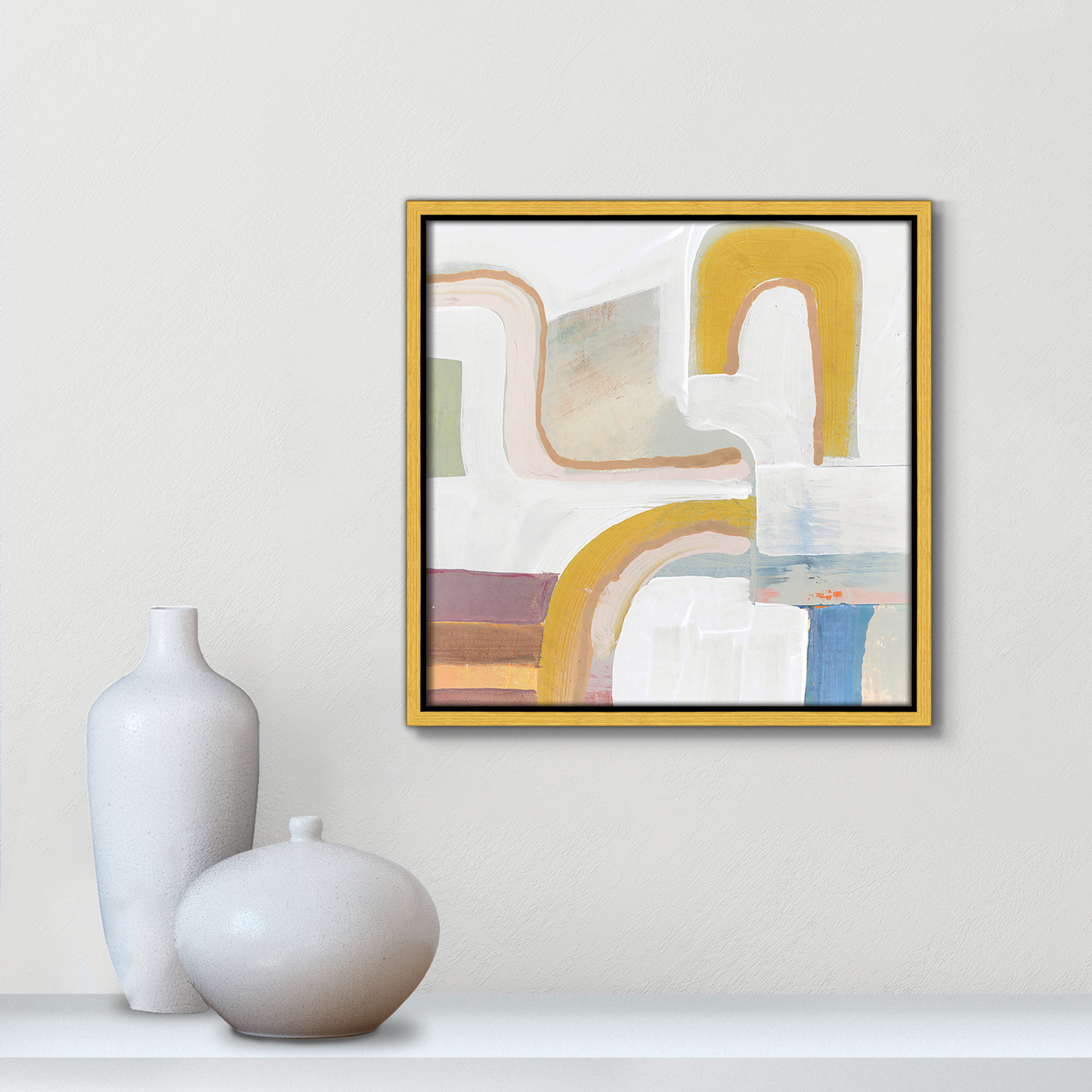 Together Again I by Cartissi - Floater Frame Painting Print on Canvas, 13.5" H x 13.5" W, Gold