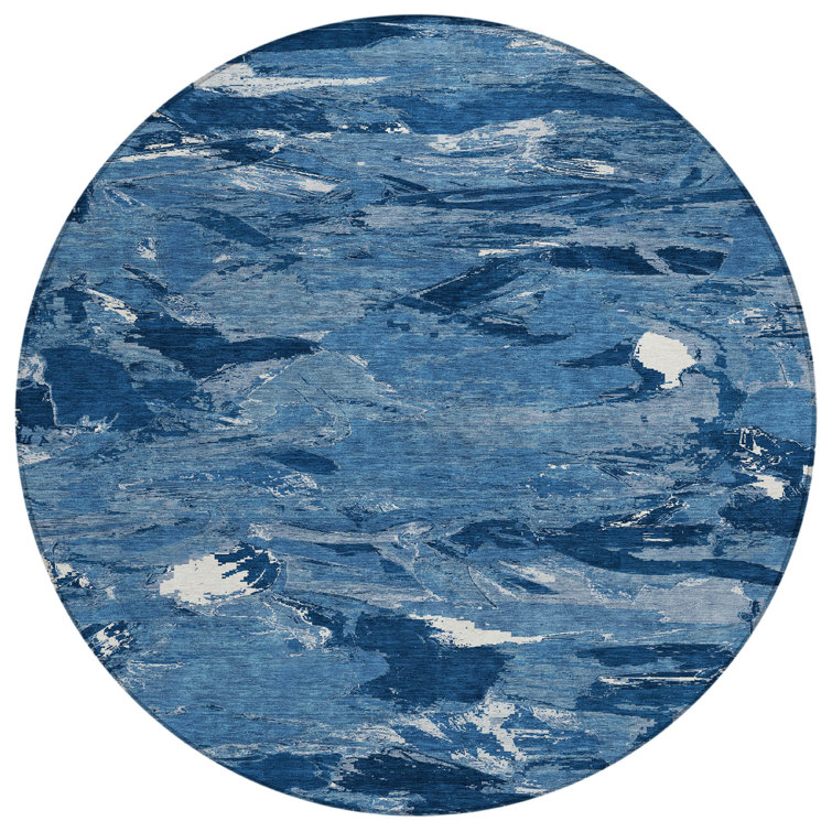 Machine Washable Indoor/Outdoor Christain ACN1349 Navy Rug