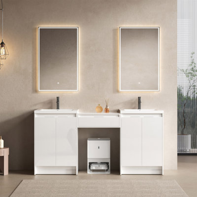 Meuble-lavabo autoportant de 72 po avec lavabo en résine et armoire à 1 côté, portes et tiroir à fermeture en douceur, contreplaqué (emballage KD)
