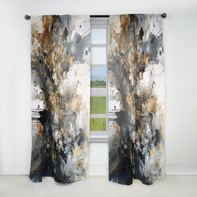 Grey Gold Delicate Abstract Brushstrokes V - Marble Curtain - Velvet Room Darkening - 1 panel