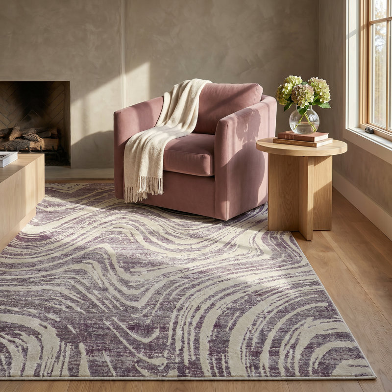 Rug Branch Kaze 7' x 10' (6'7" x 9'6") Purple/Beige Abstract Indoor Area Rug, Modern, Medium Pile, Stain-Resistant Carpet - Living Room, Bedroom, Dining Room, and Kitchen