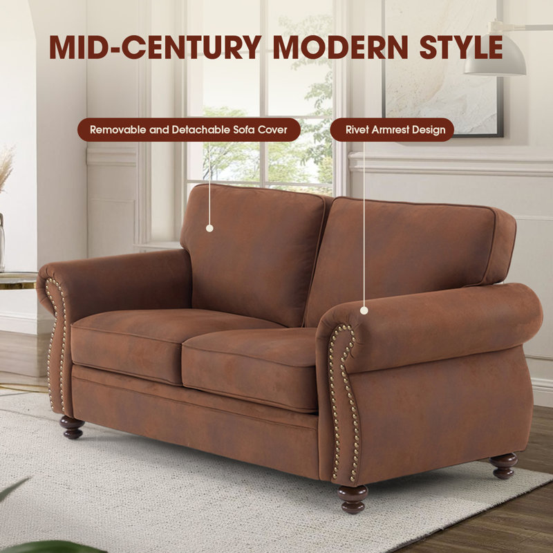 71.5'' Wide Fabric Loveseat Rolled Arm Sofa, Caramel